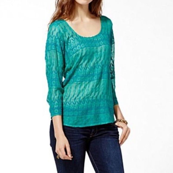 Lucky Brand Boho Semisheer Long sleeve blouse Size Medium - Picture 1 of 11